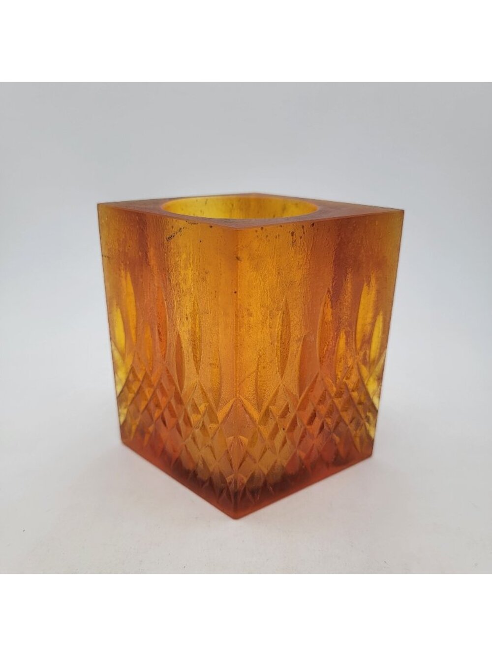 MCM Sascha Brastoff Amber Resin Candle Holder Diamond Cut Pattern